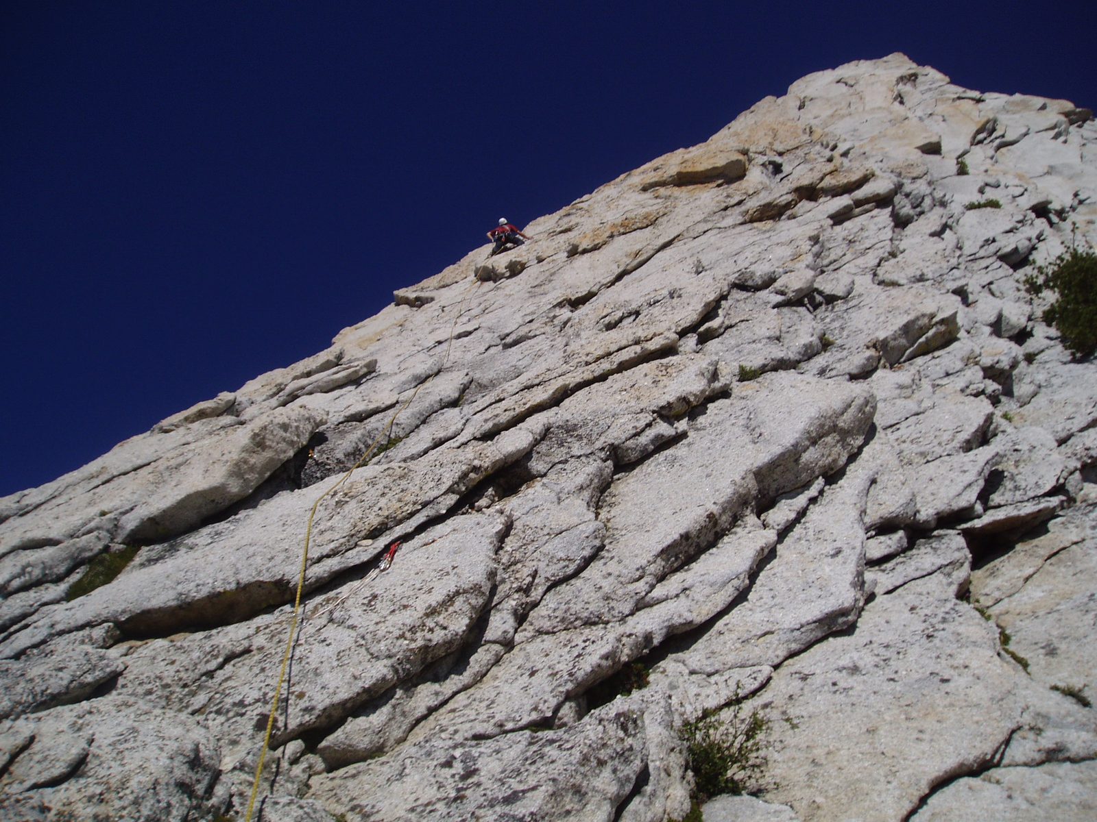 Colin, continuing the ascent up the first pitch of Cathedral Peak.