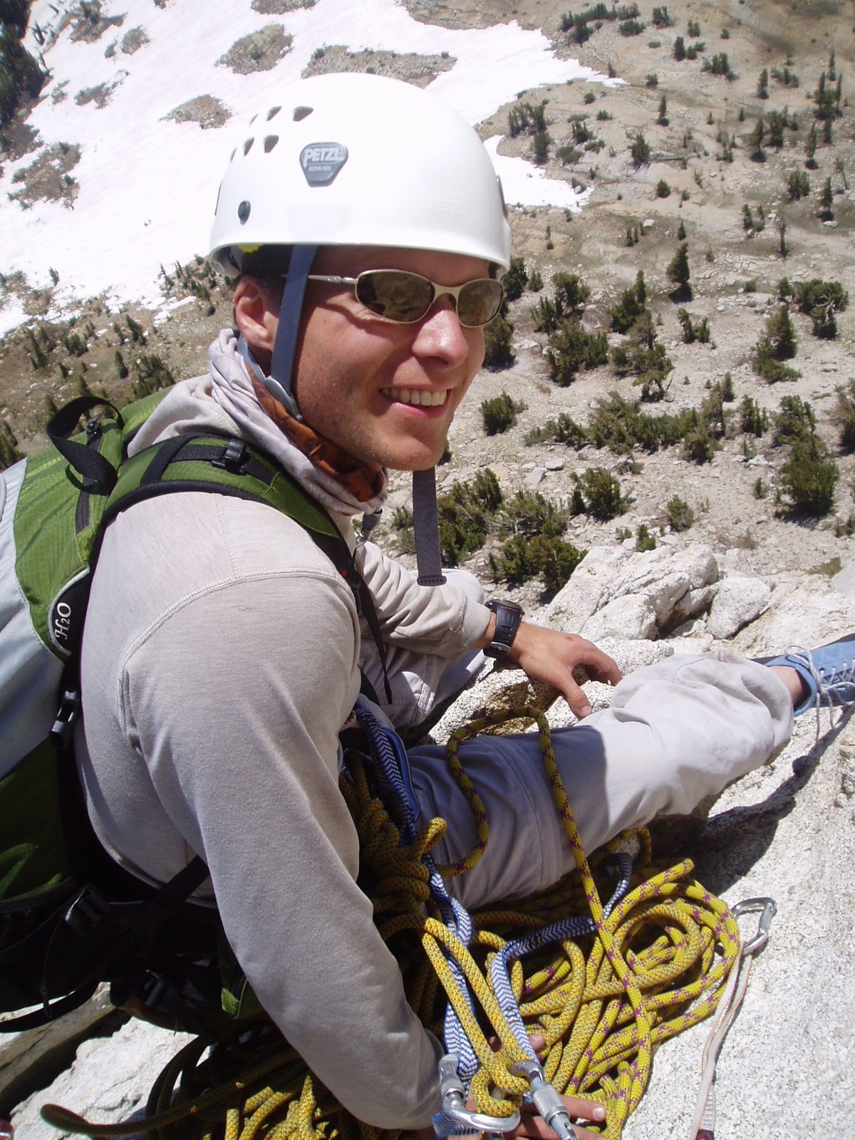 John at the belay station at the bottom of the 3rd (I think) pitch on the southwest buttress of...