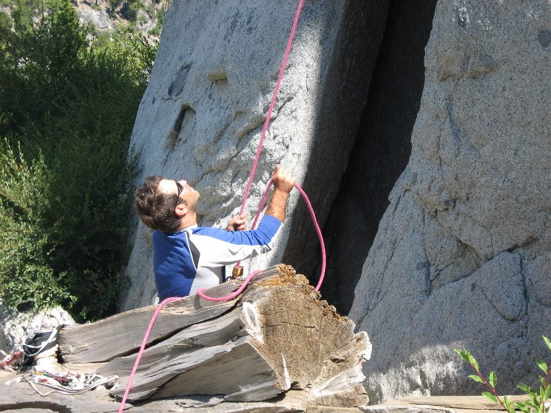 Adam, giving John a belay on Over Easy on Middle Spire.