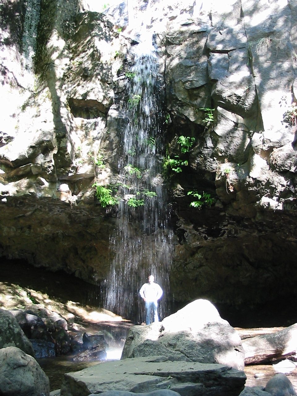 Behind a waterfall.