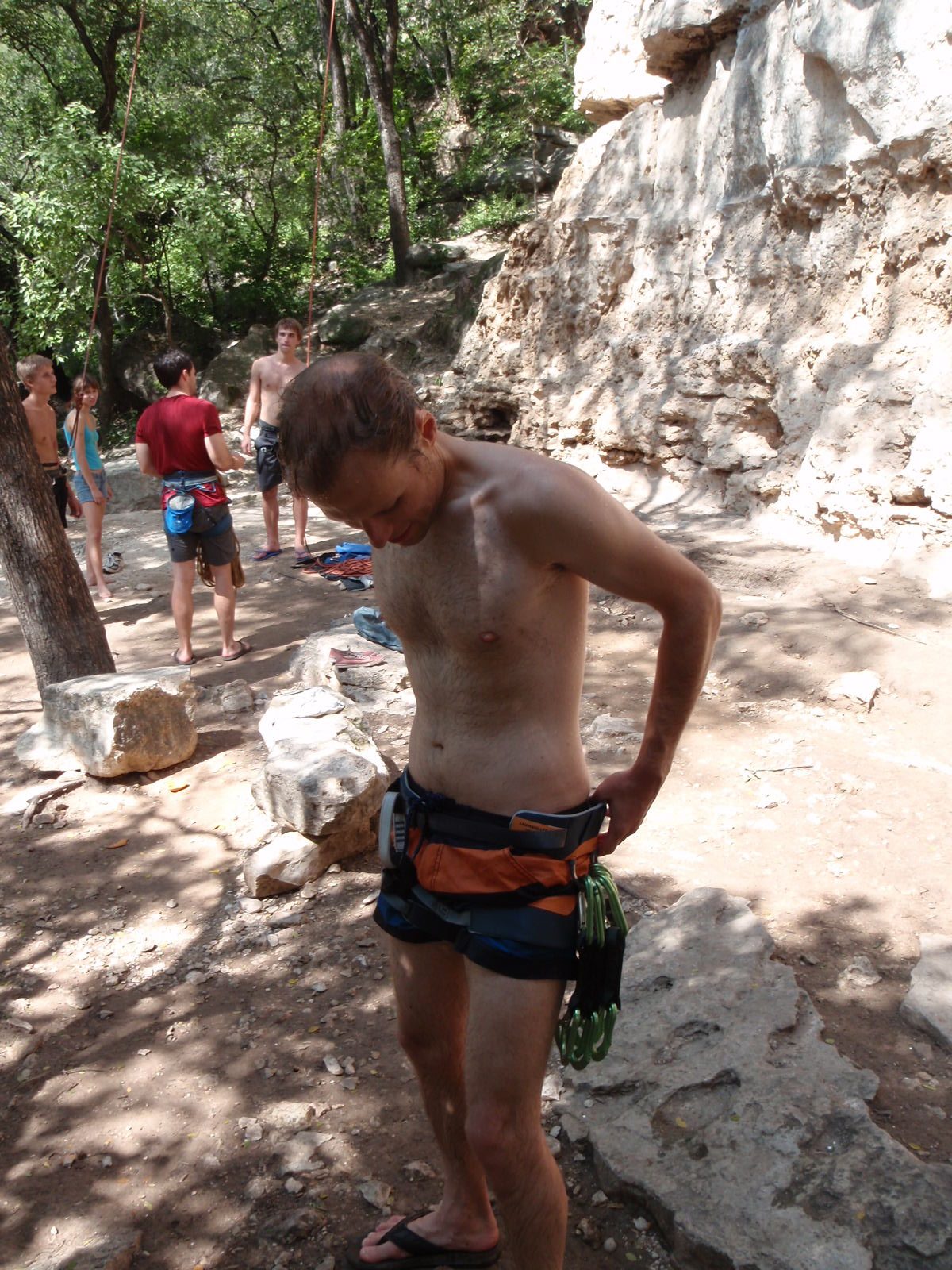 John getting ready to climb some route or another. Probably I was about to follow Jay's lead up...