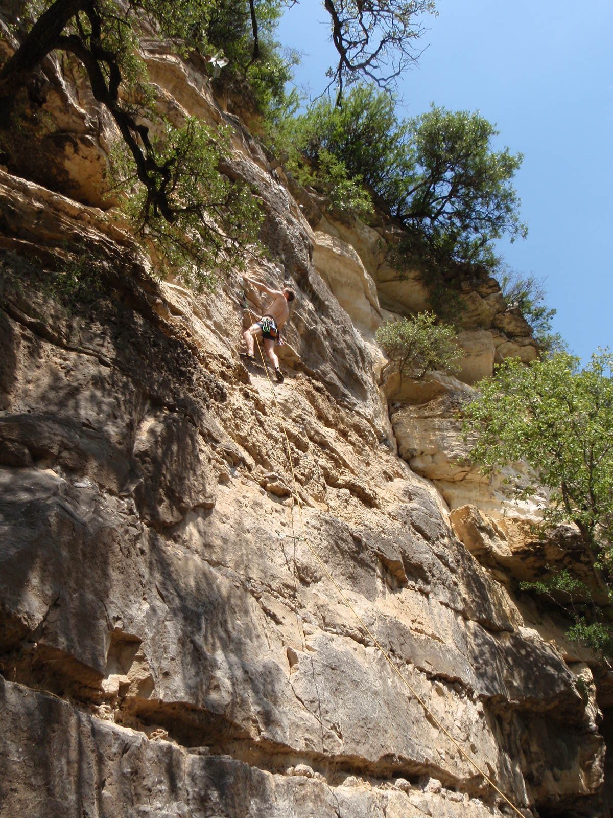 John, leading an unknown 5.10 route on the next wall to the right from School Boy.
