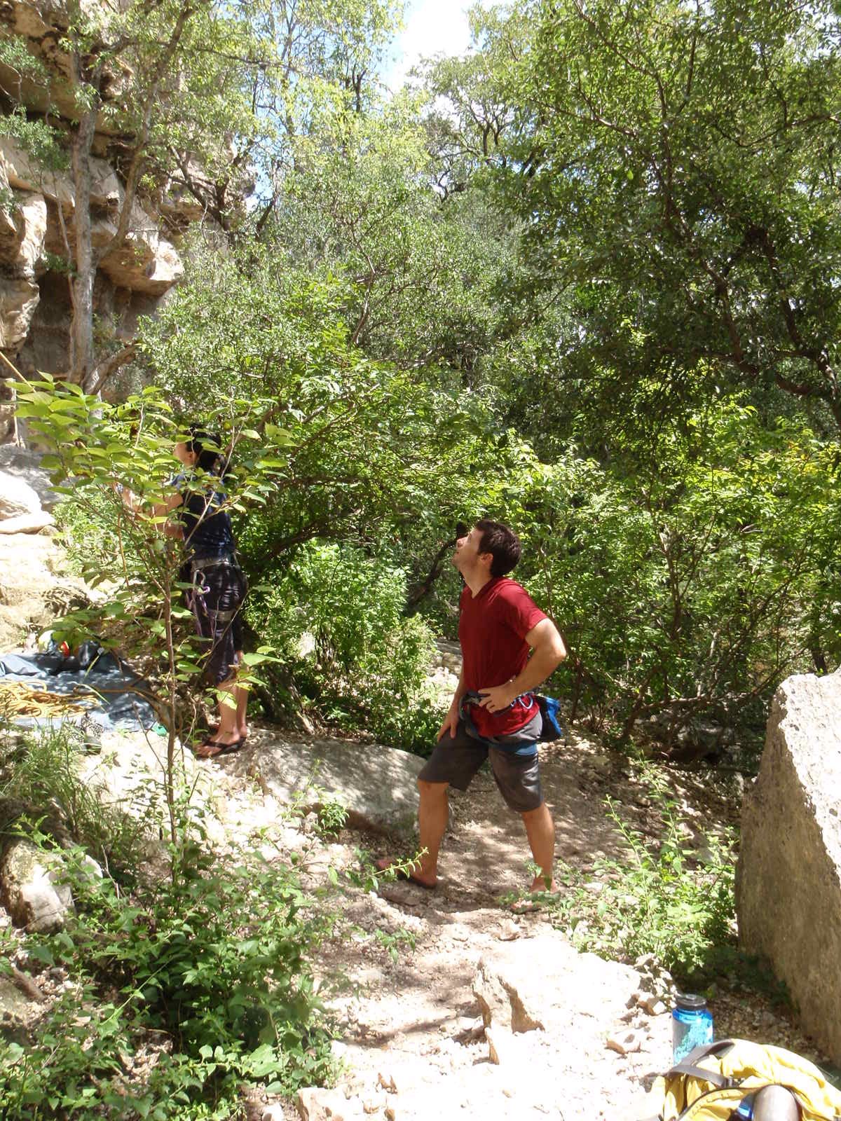 Jay, inspecting John's lead, or maybe getting ready to second it.