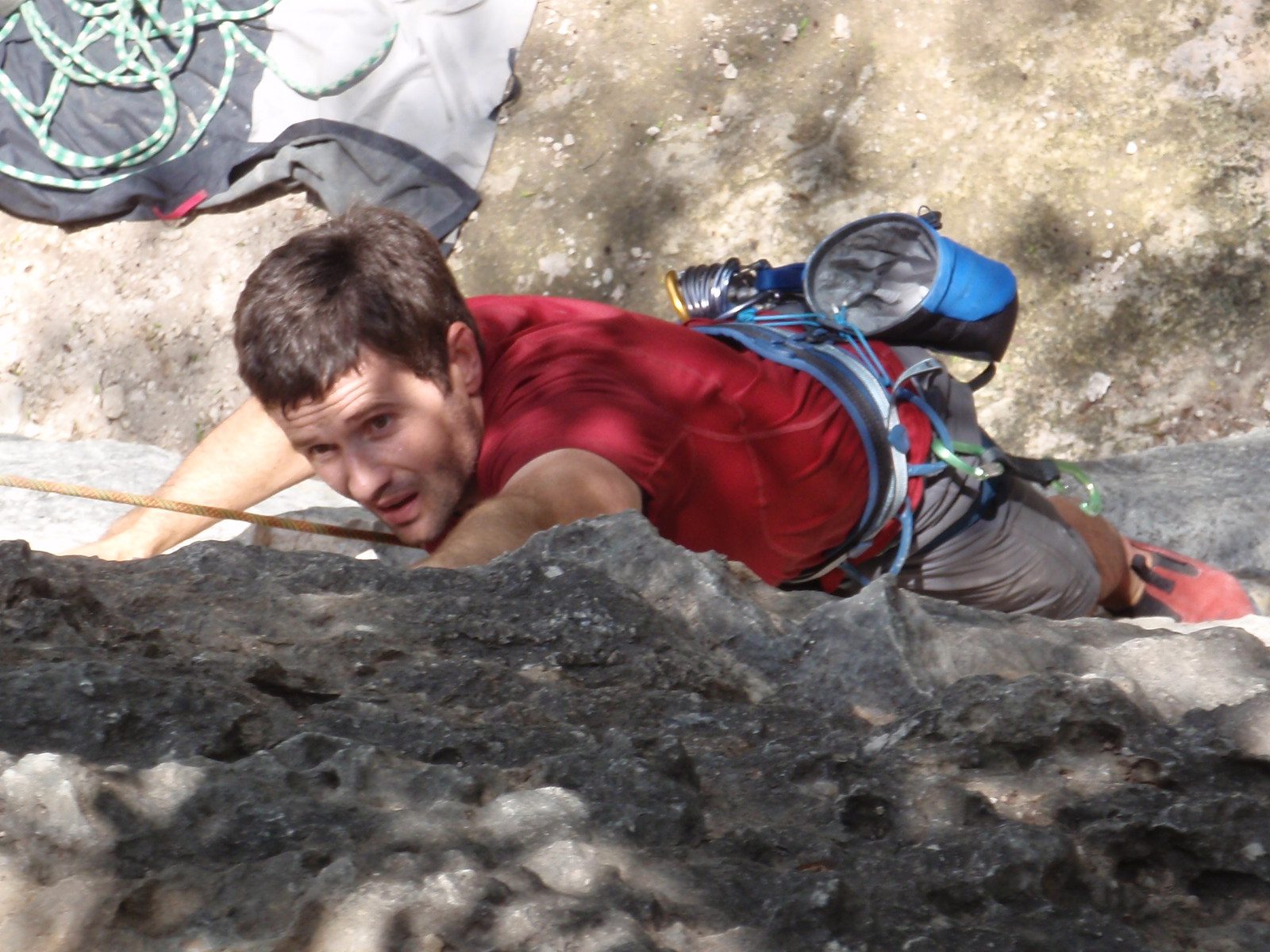 Jay has great facial emotions when he climbs. Looking for that next hold!