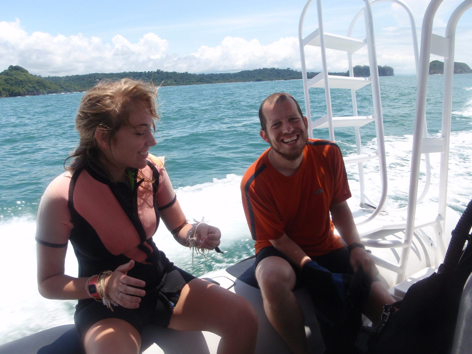 Morgan and Joel on our first day of diving. Morgan only had a shortie wet suit and I think she...