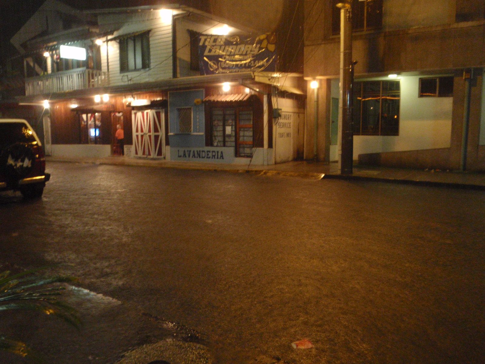 It rained so hard that while we were eating dinner the entire street flooded.