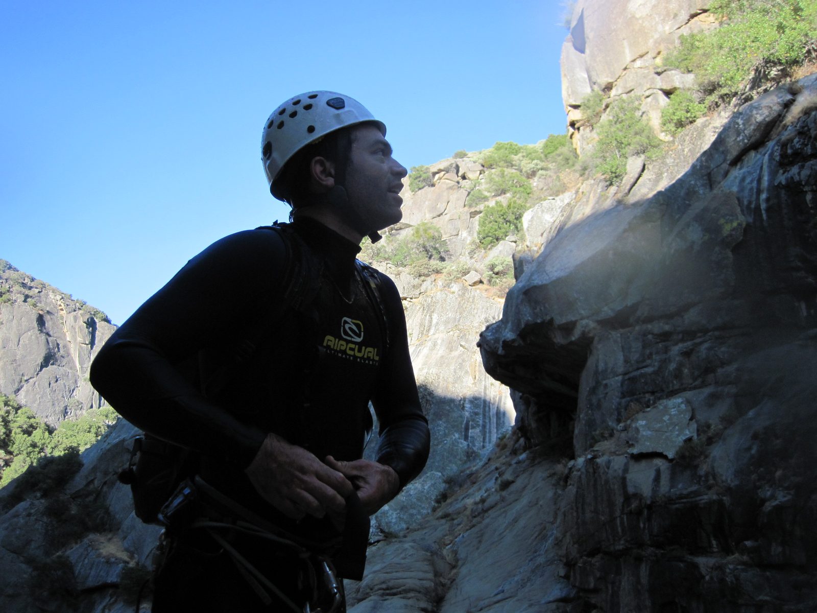 Colin, looking up at one of the jumps. It's still early (8 o'clock) and the sun has yet to hit us.