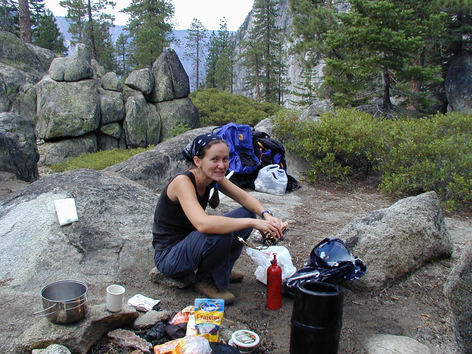 Cooking breakfast the next morning.