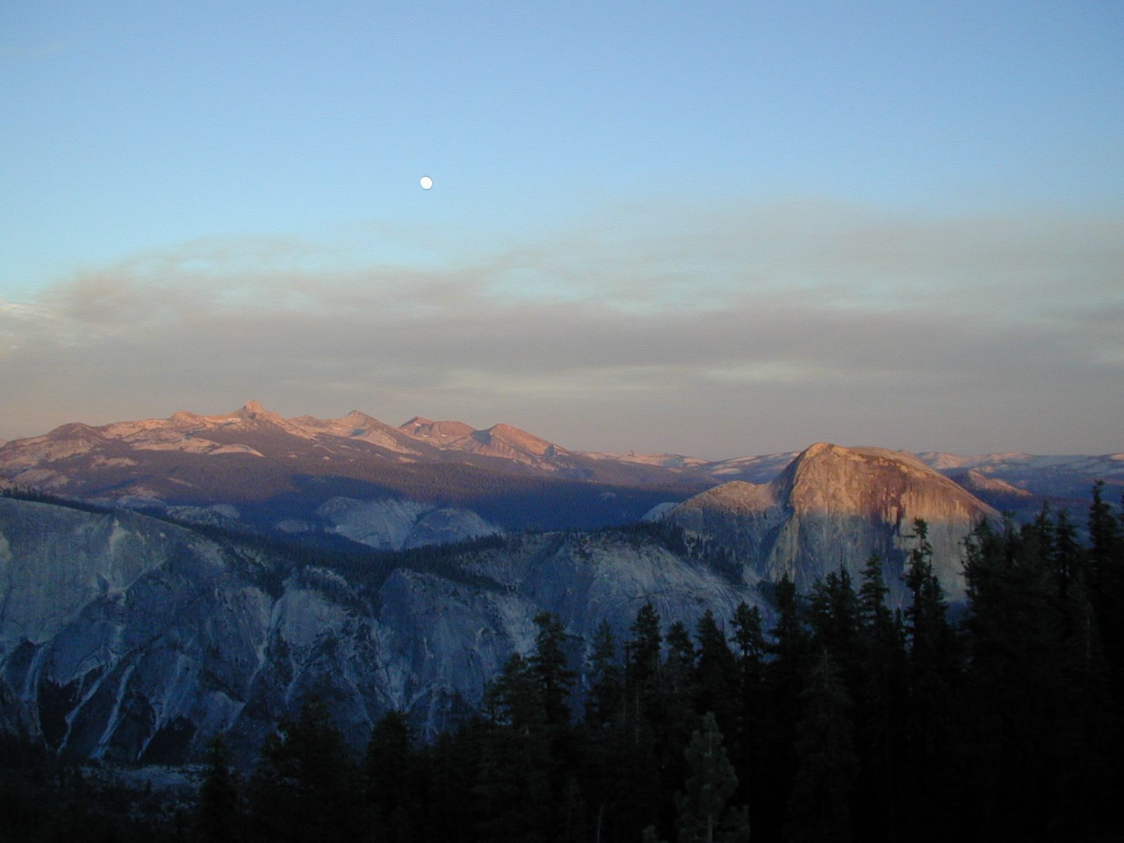 Moon over Tenaya Canyon and Half Dome.  Half Dome looks so insignificant from up here.