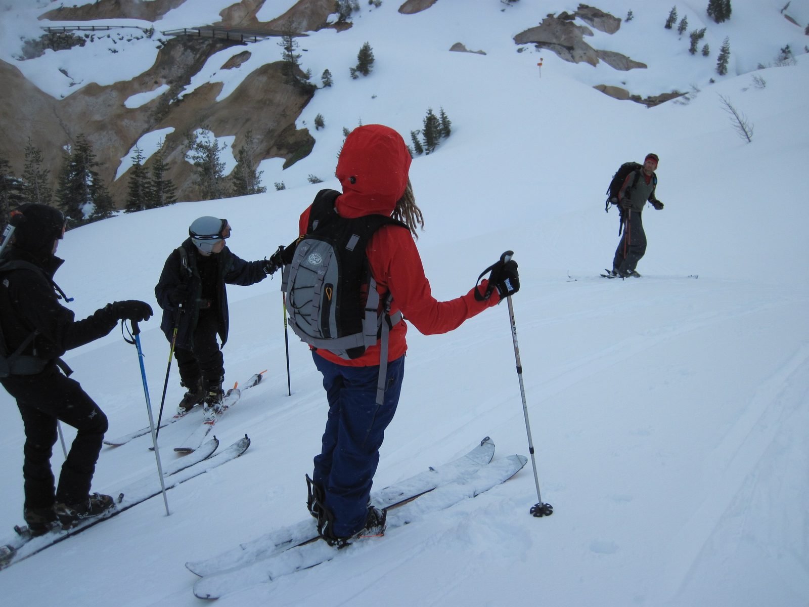 Richard, our guide, at the right leads us to a place where we can dig a much larger snow pit....