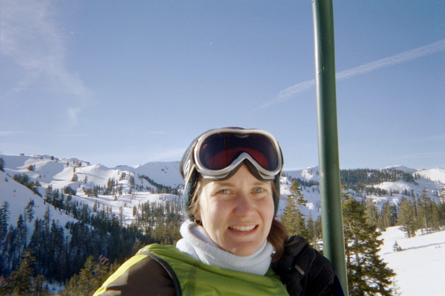 Rachel riding the Lakeview chair.