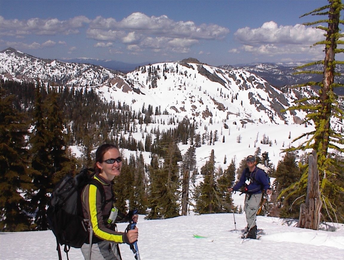 Rachel and Niels, with the private development chairlift in the background, and Squaw Valley in...