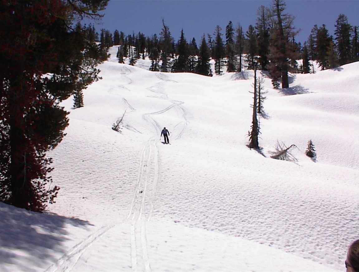 John, skiing the final approach to Five Lakes.