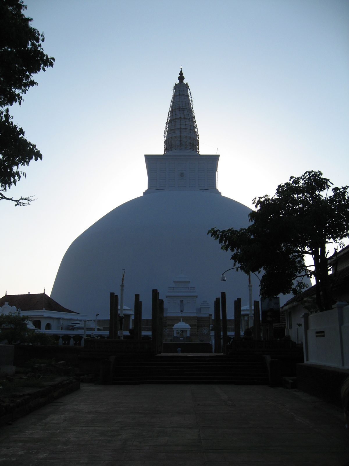 The Ruwanwelisaya Stupa with the setting sun in Sri Lanka.