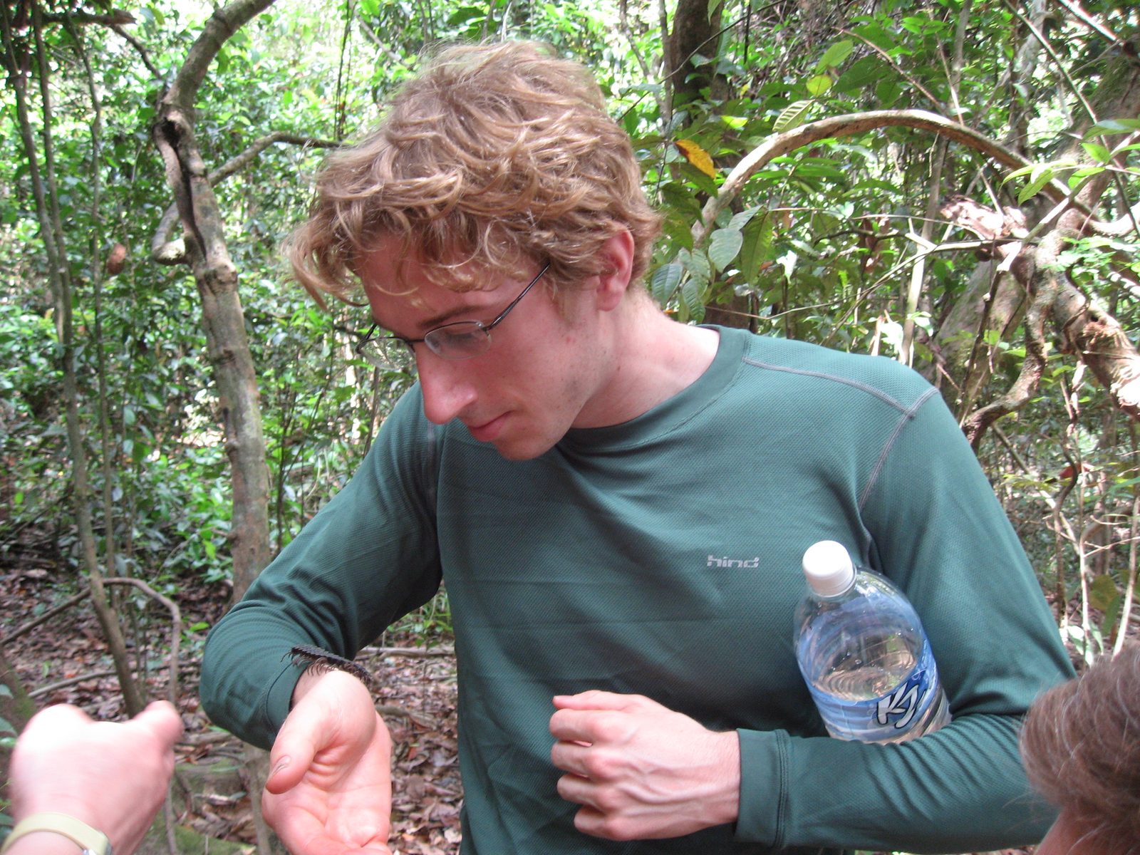 Trevor with a tractor millipede on his wrist.  (The females smell like almond extract.)