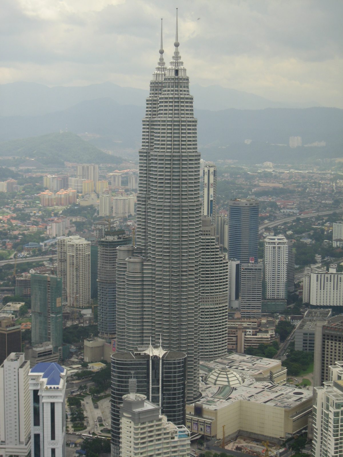 Petronas towers viewed from the observation deck of the KL tower.