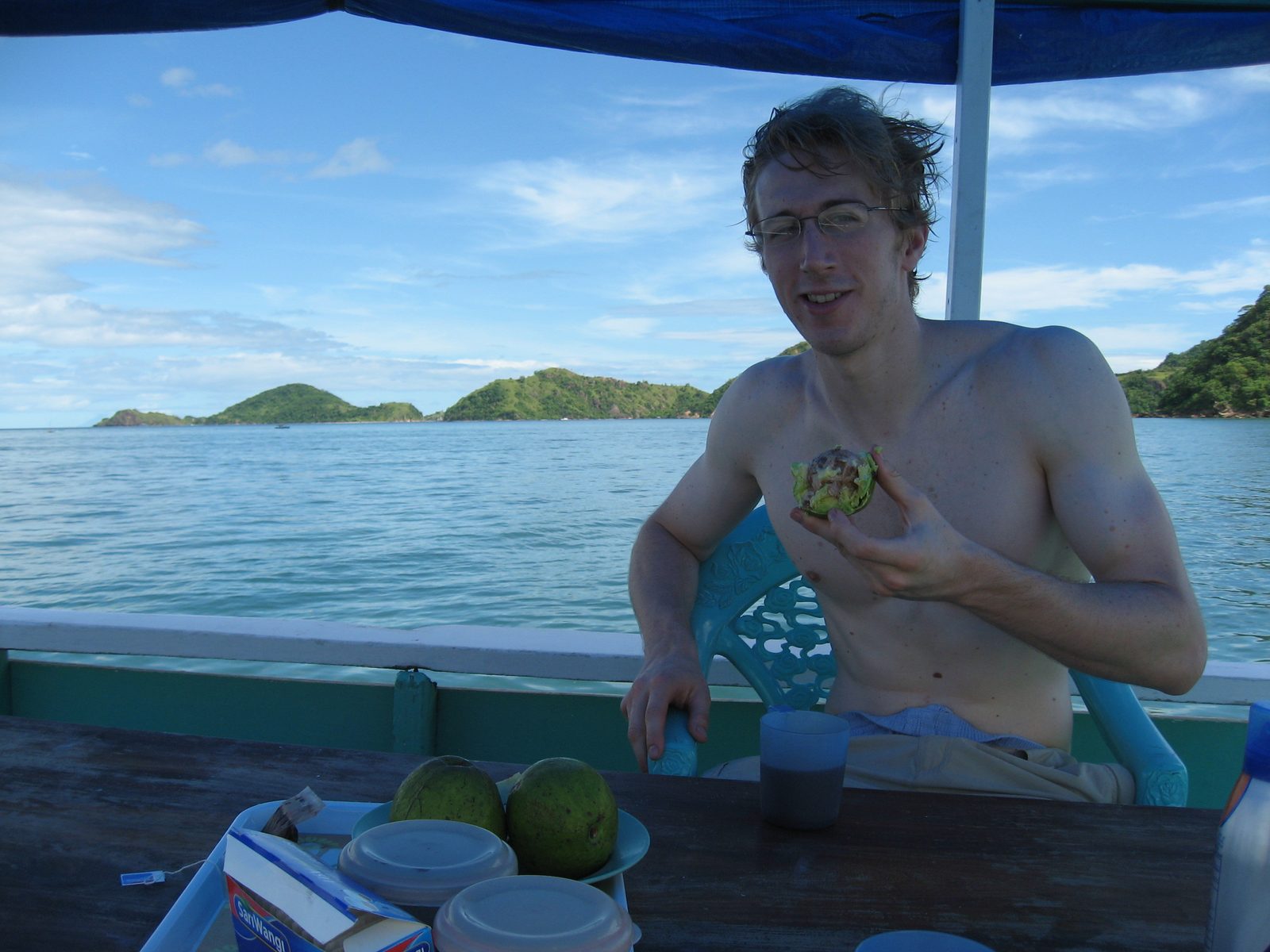 Trevor eats an avocado aboard the S.S. Cockroach.