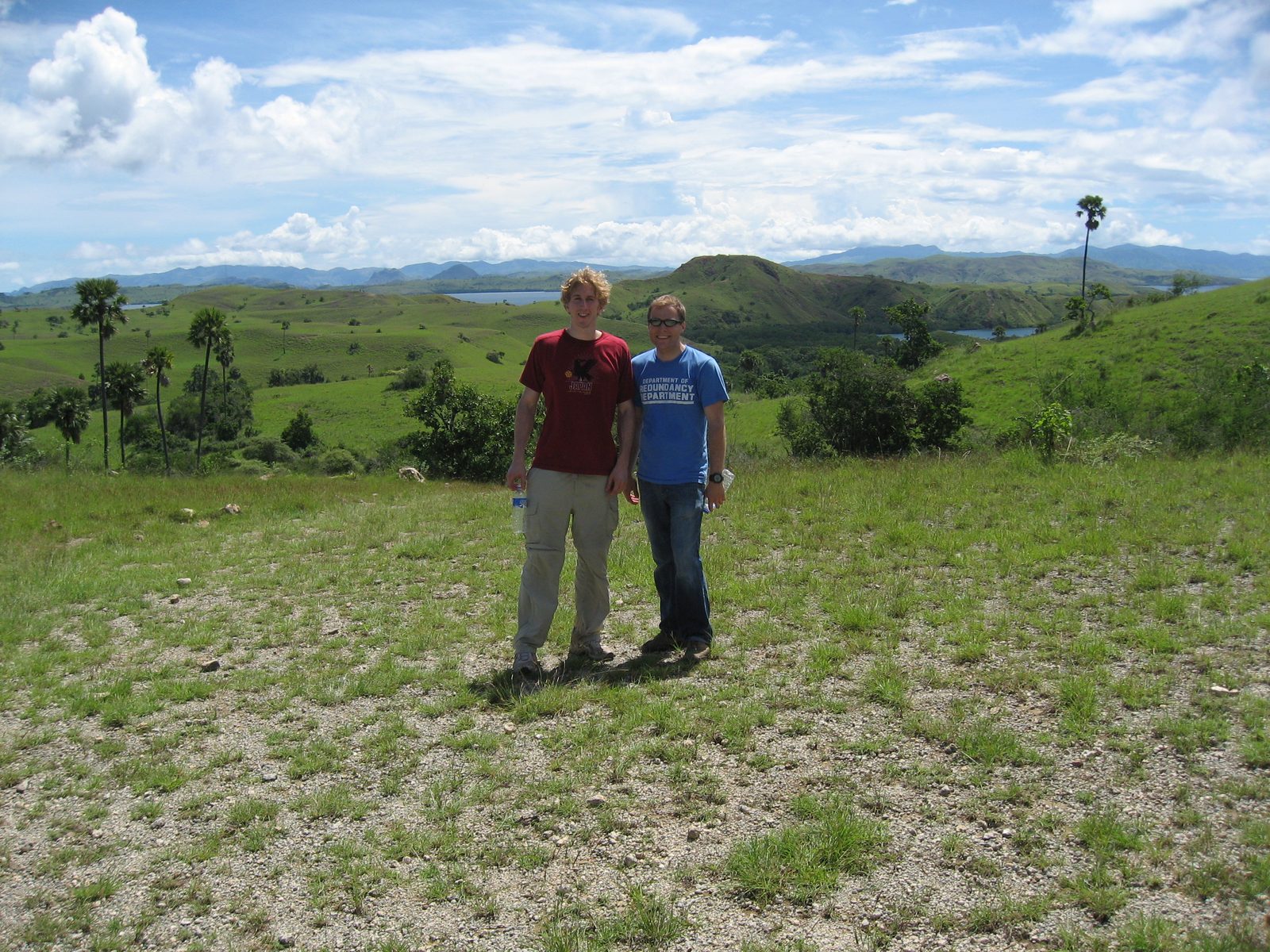 Trevor and John and what look like inland lakes in the background (it's actually the Flores sea,...
