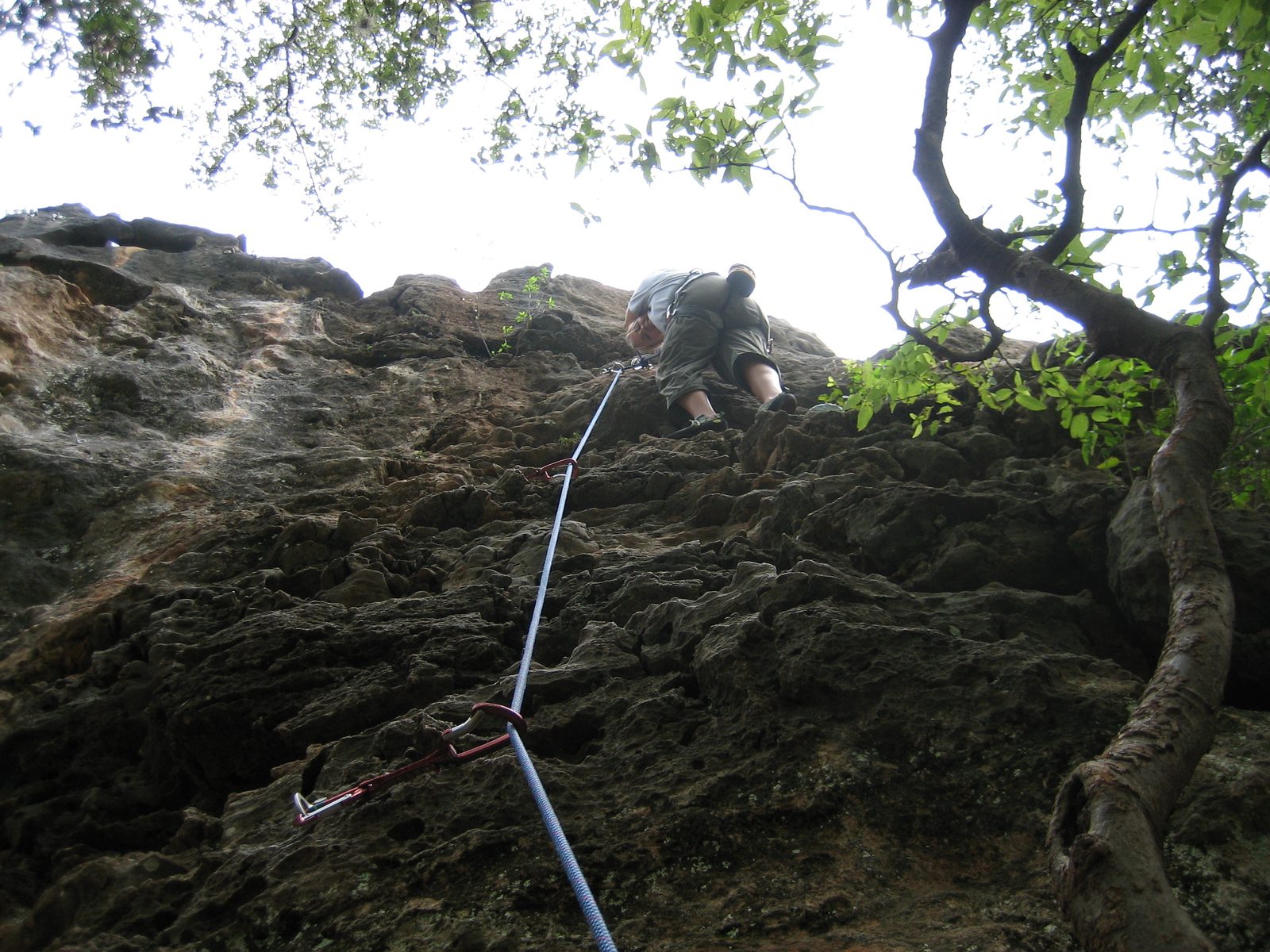 Catherine, at the top of her second lead climb (5.5) at Reimer's Ranch, about 45 minutes from...