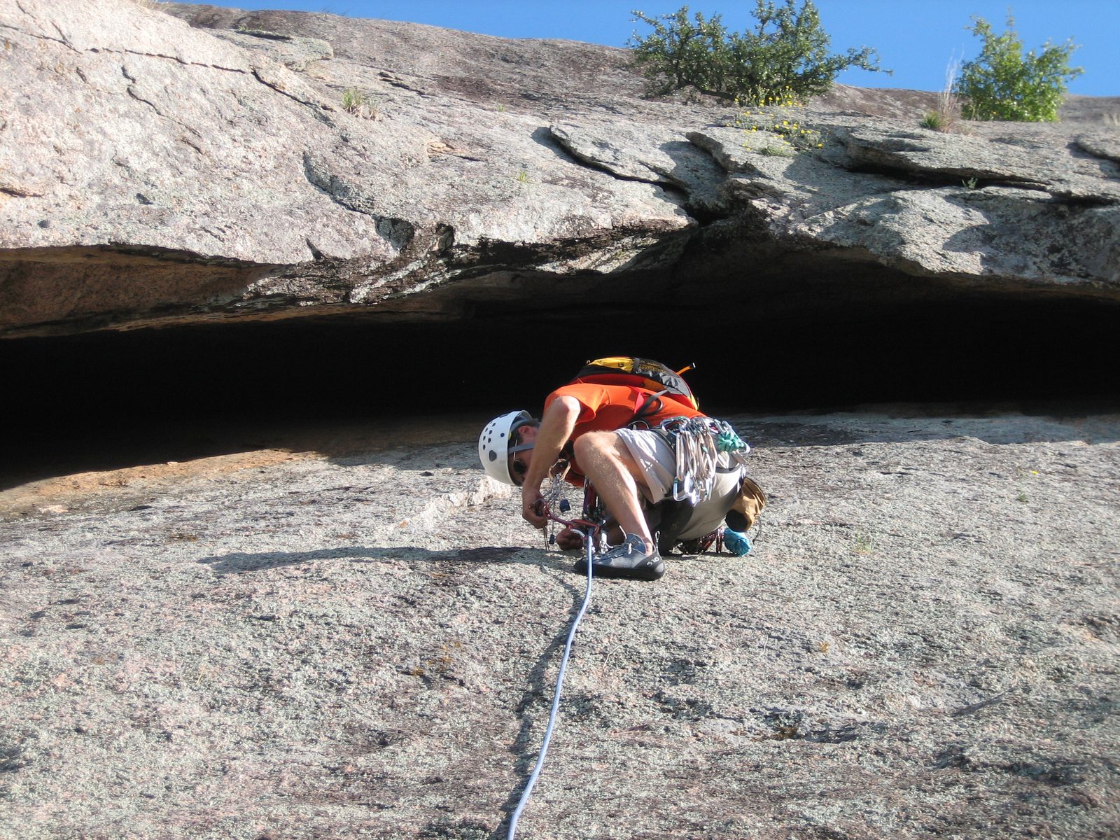 John, working on a nut placement in a small crack.