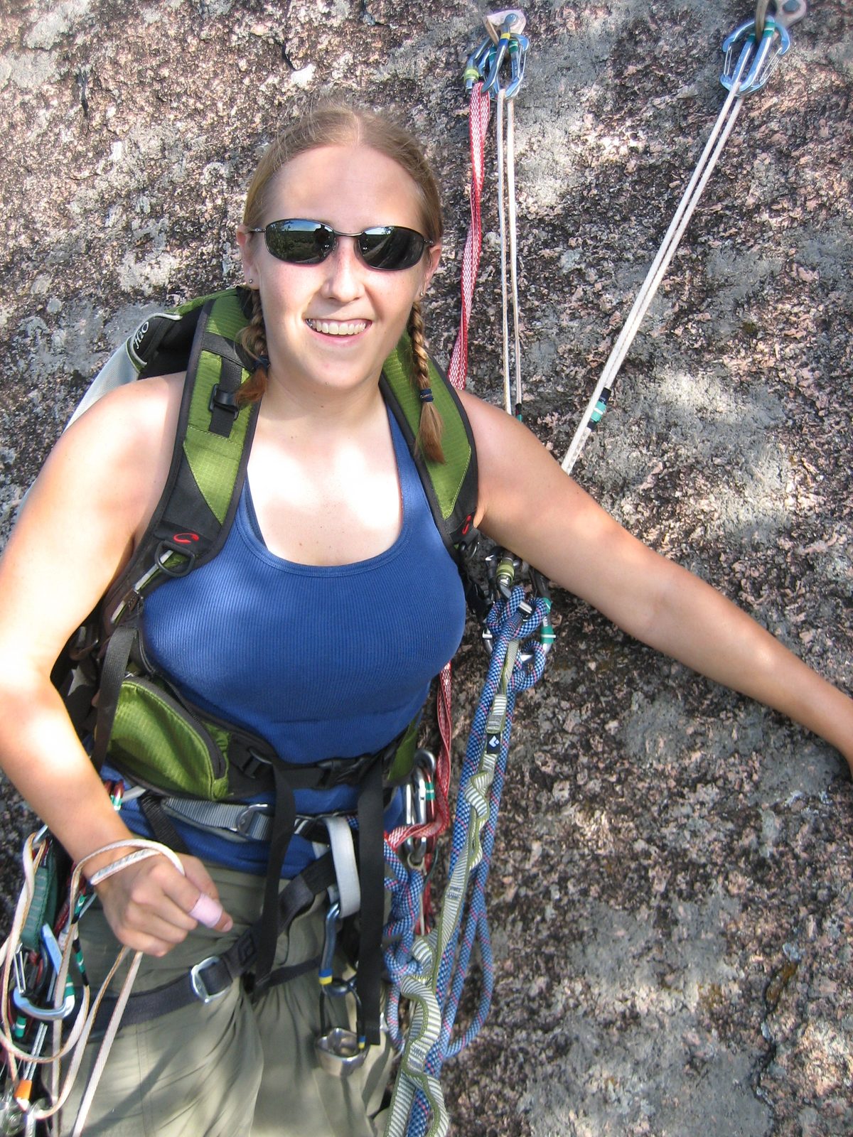 Catherine at the first belay station on Boston.