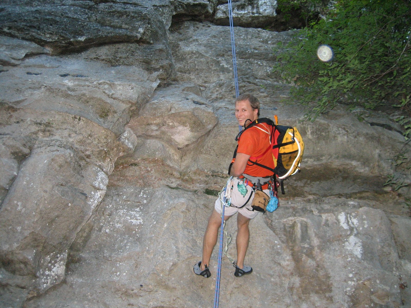 John rapping a route on the Guide Wall, in the Barton Springs Greenbelt (Gus Fruh access).
