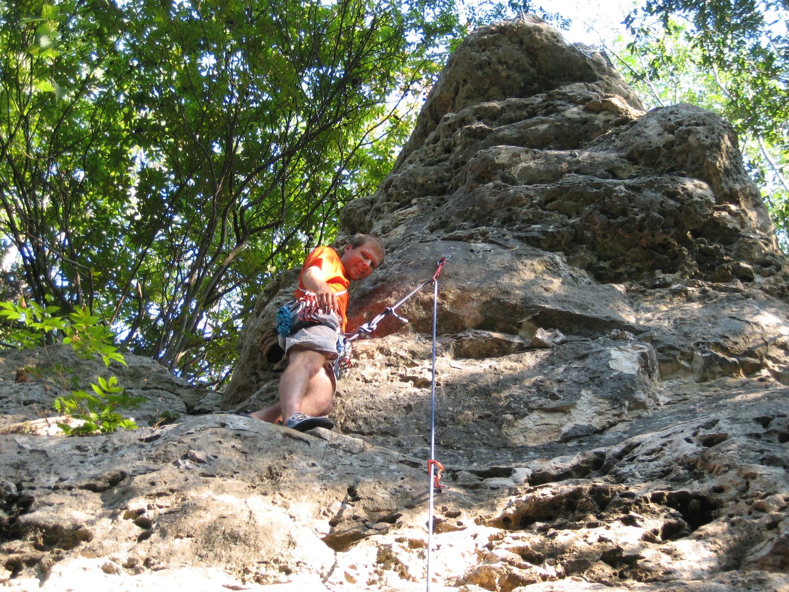And now, people climbing... John facing off against the final bolt on a climb at the Georgetown Hospital.