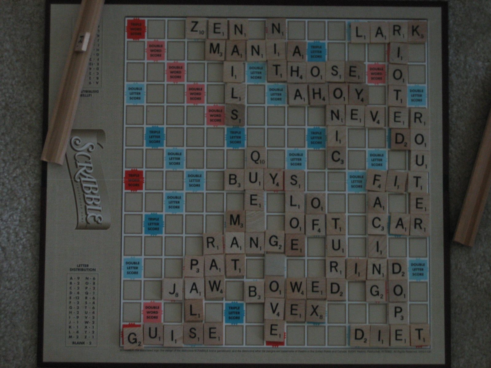Catherine's winning scrabble board.  Possibly her first ever!