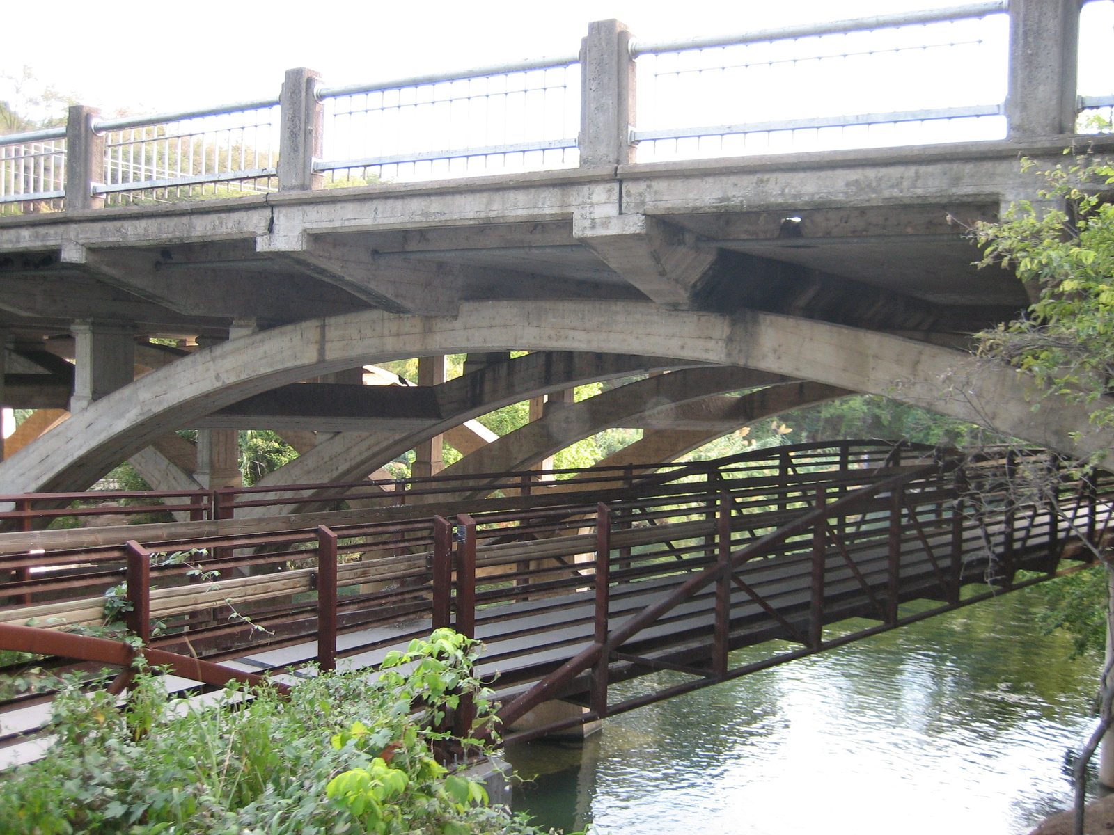 Bridge from the other direction, with pedestrian bridge shown below.