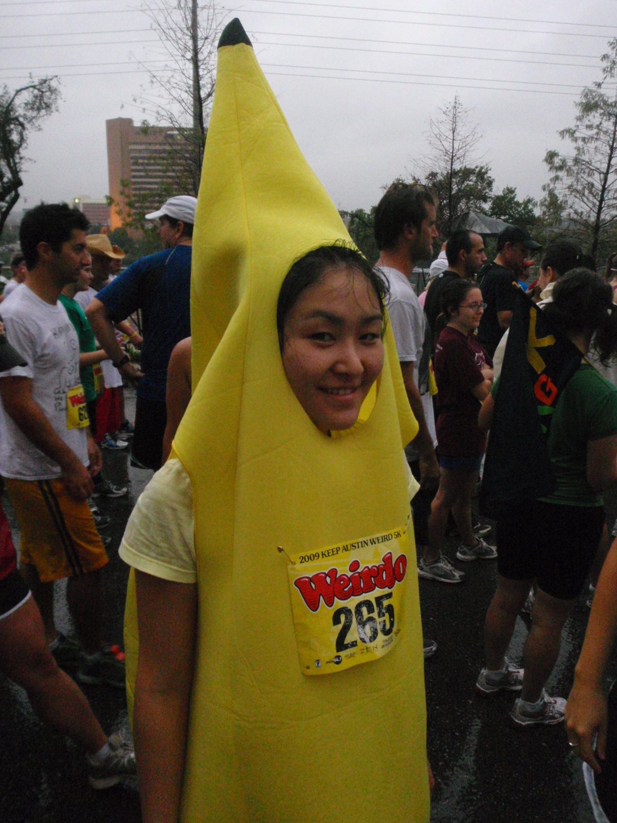 We manage to get Monica's banana head to stand up for all of about 2 seconds.