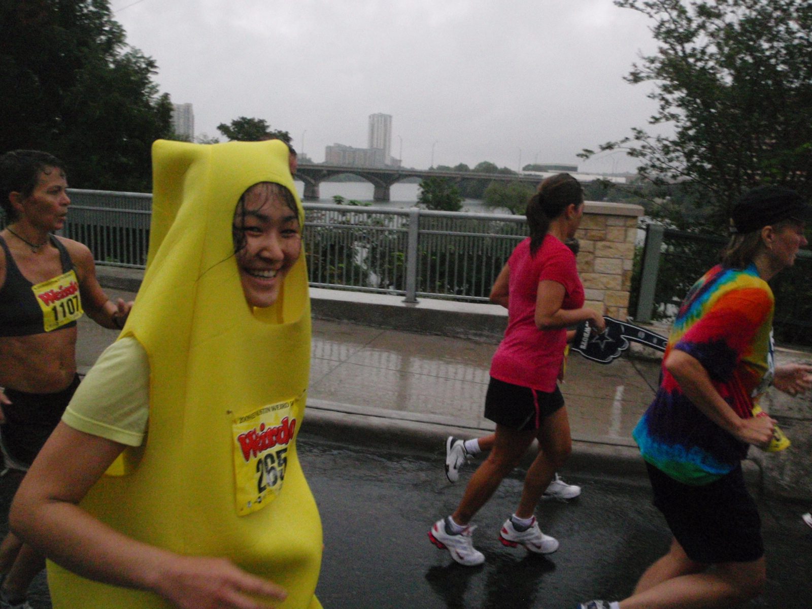 And we're off!  Monica and a very wet but also cute costume.