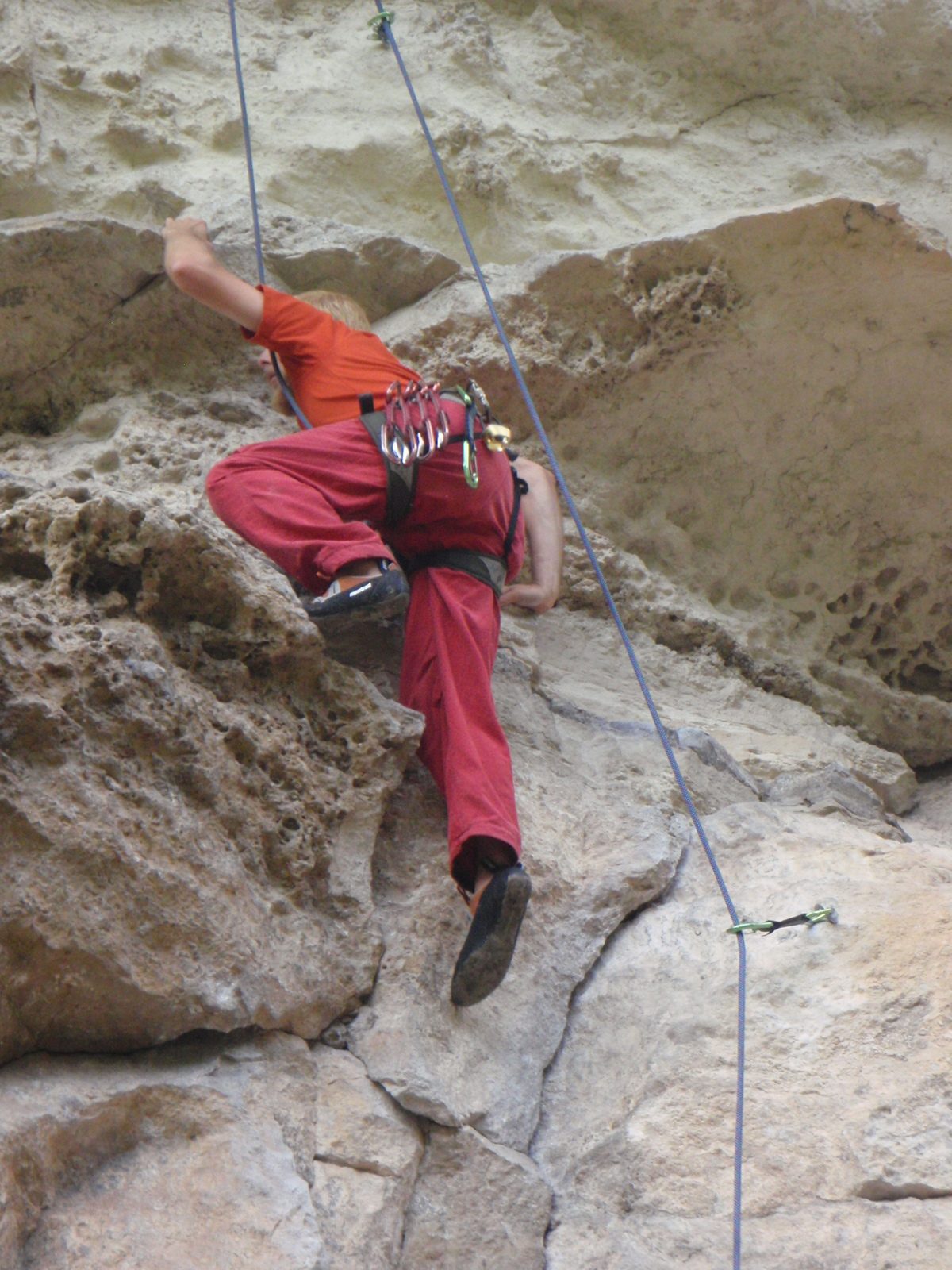 John, top-roping the climb that Monica just led.
