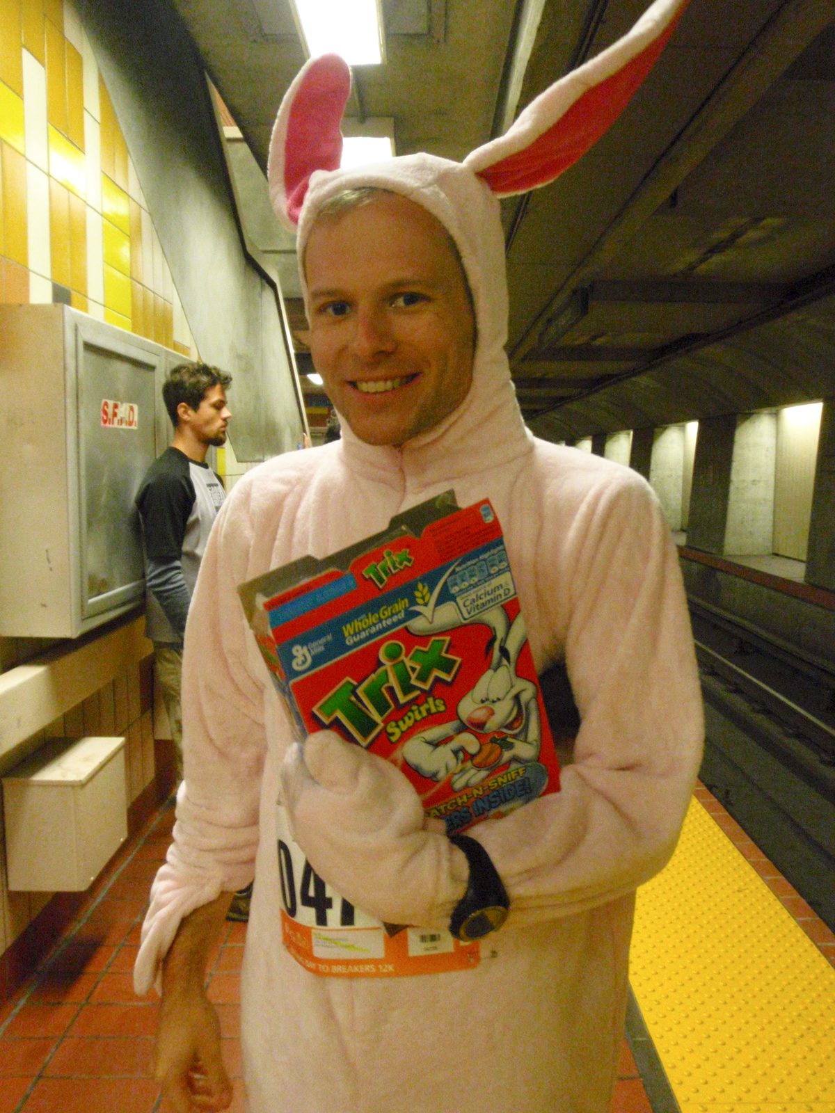 Getting on BART, bright and early at 7:30am. Trix Bunny with coveted contraband children's sugar...