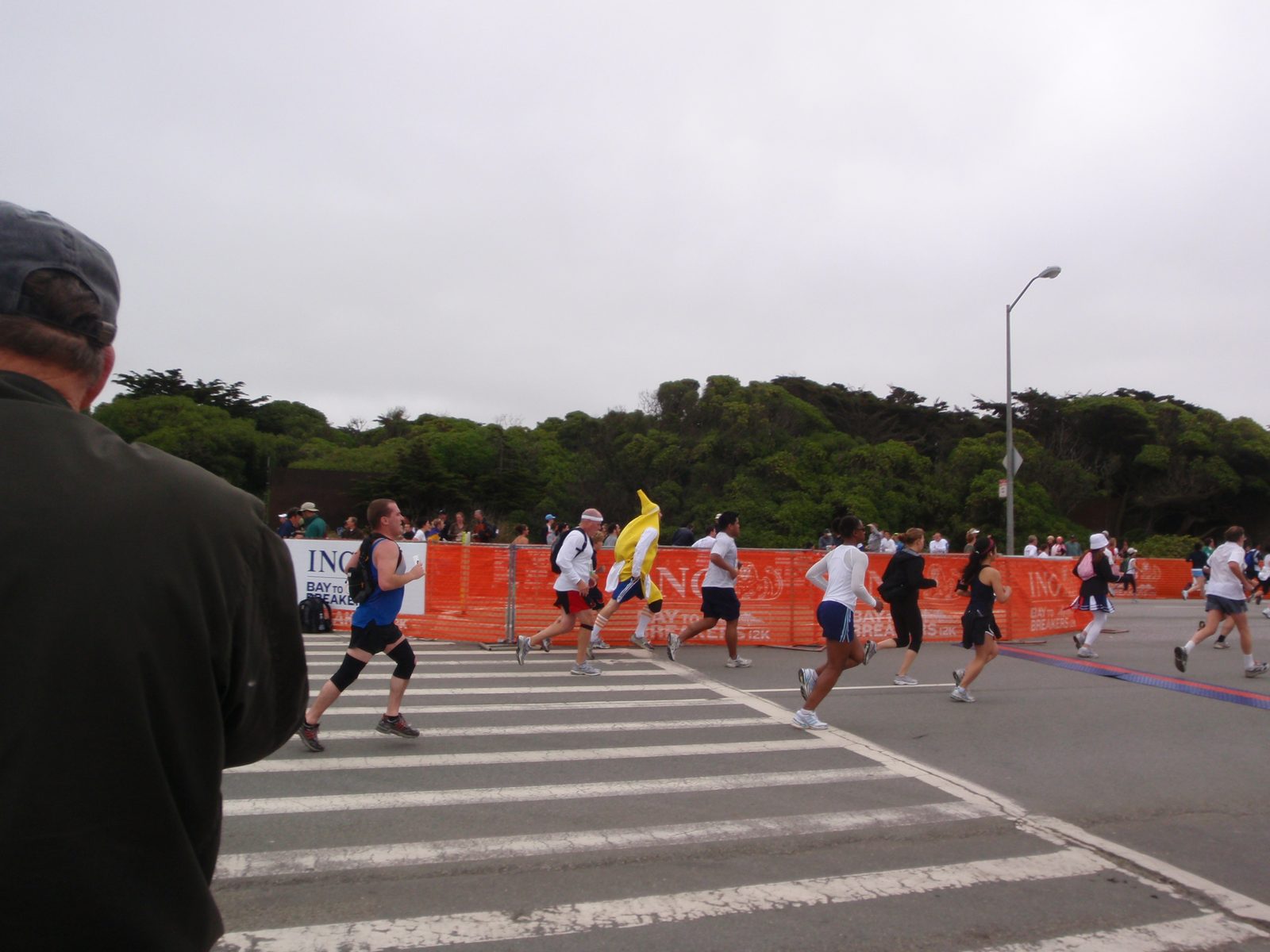 At the finish line waiting to cheer Monica on. It sounds funny to say that a banana was actually...