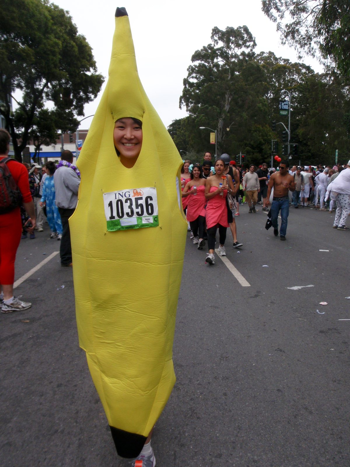 After Monica and I finished the race, we stretched out, then rode the bus back to the Panhandle...