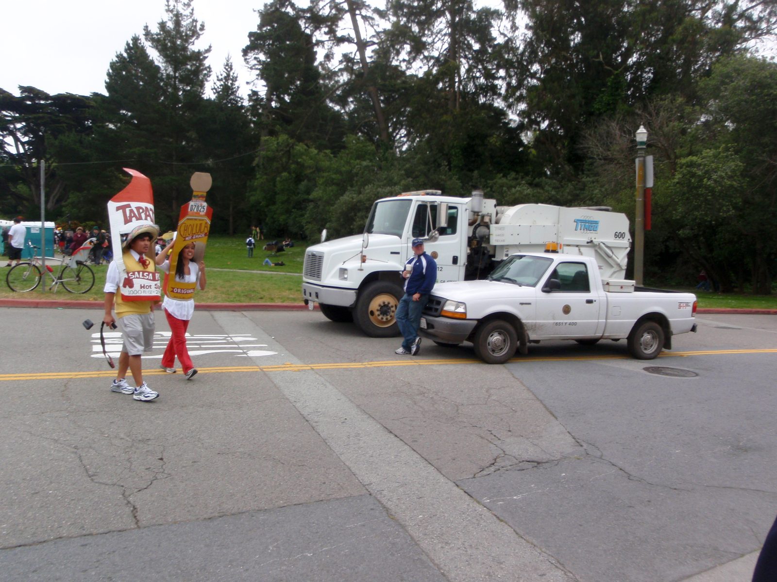 Tapatio hot sauce man, and some other hot sauce woman.