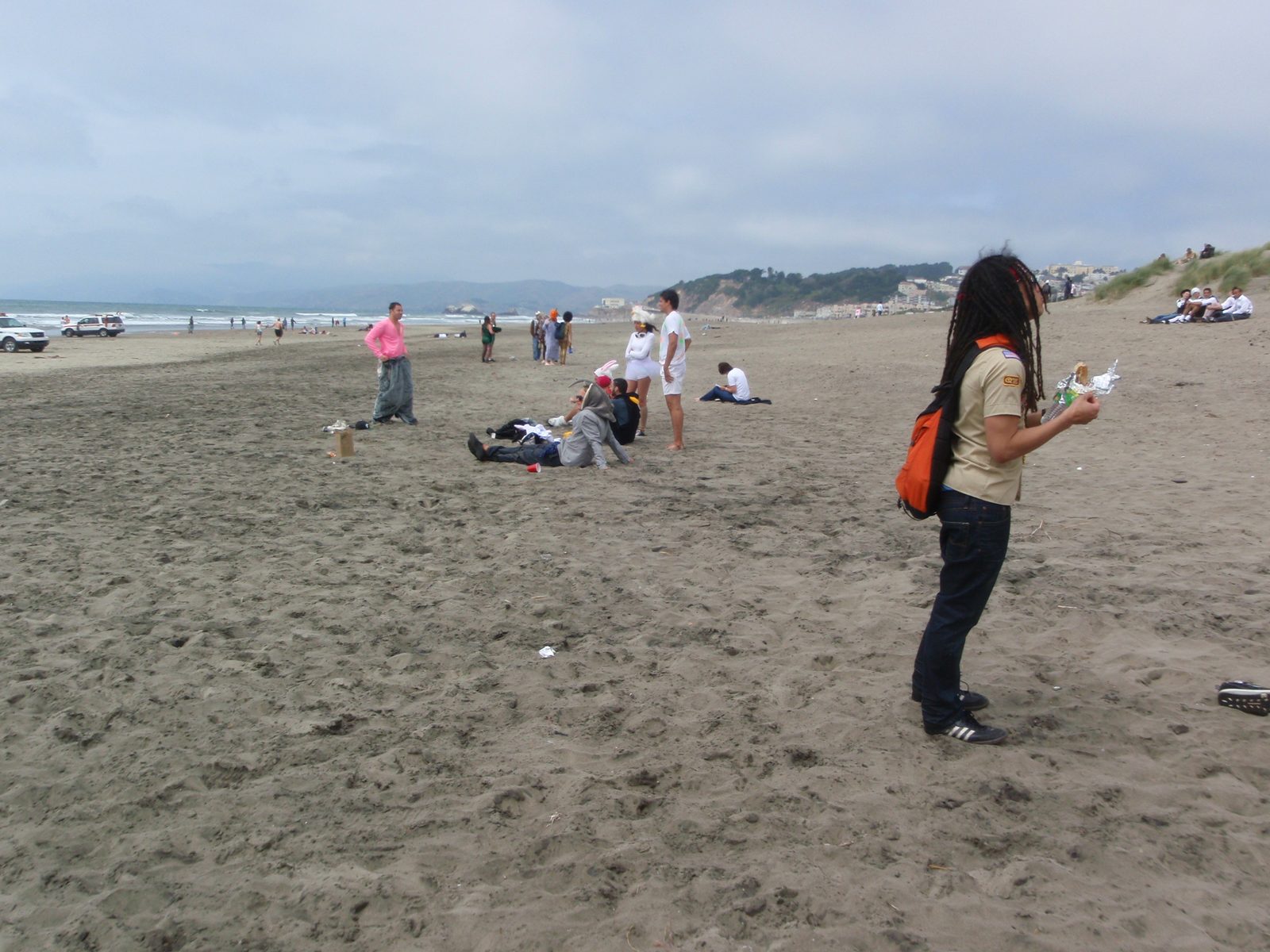 A typical cloudy foggy cold summer day at the beach.