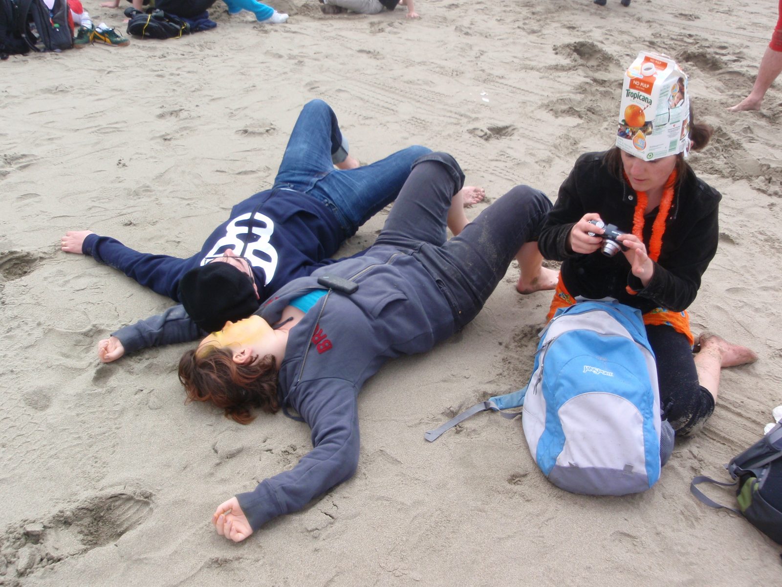 Jesse and Laura on the beach. Ellen (right) was dressed up as orange juice.