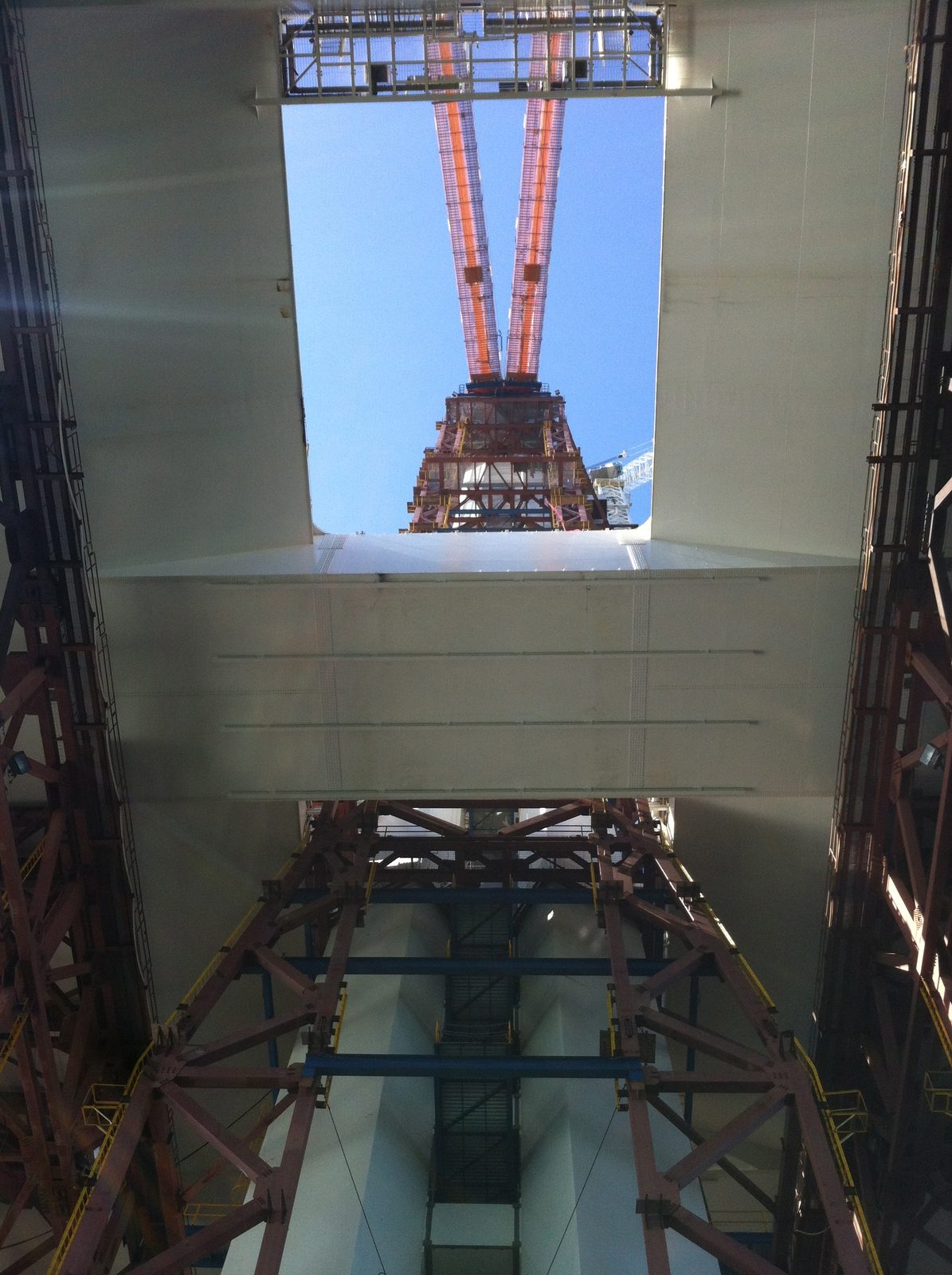 Looking at the main tower from water level. Sort of reminds me of the space shuttle launch pad.
