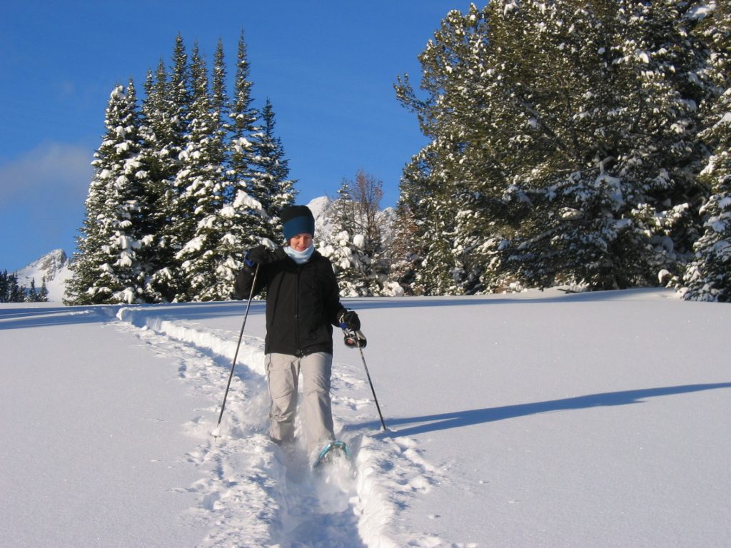 Rachel, trekking along.