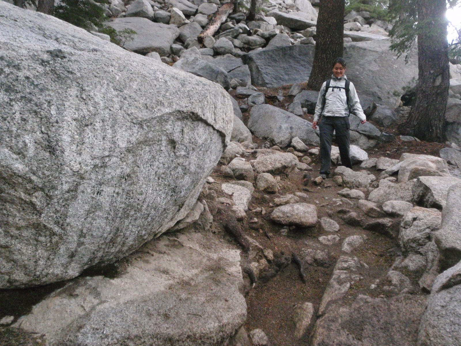 Hiking down the steep section.