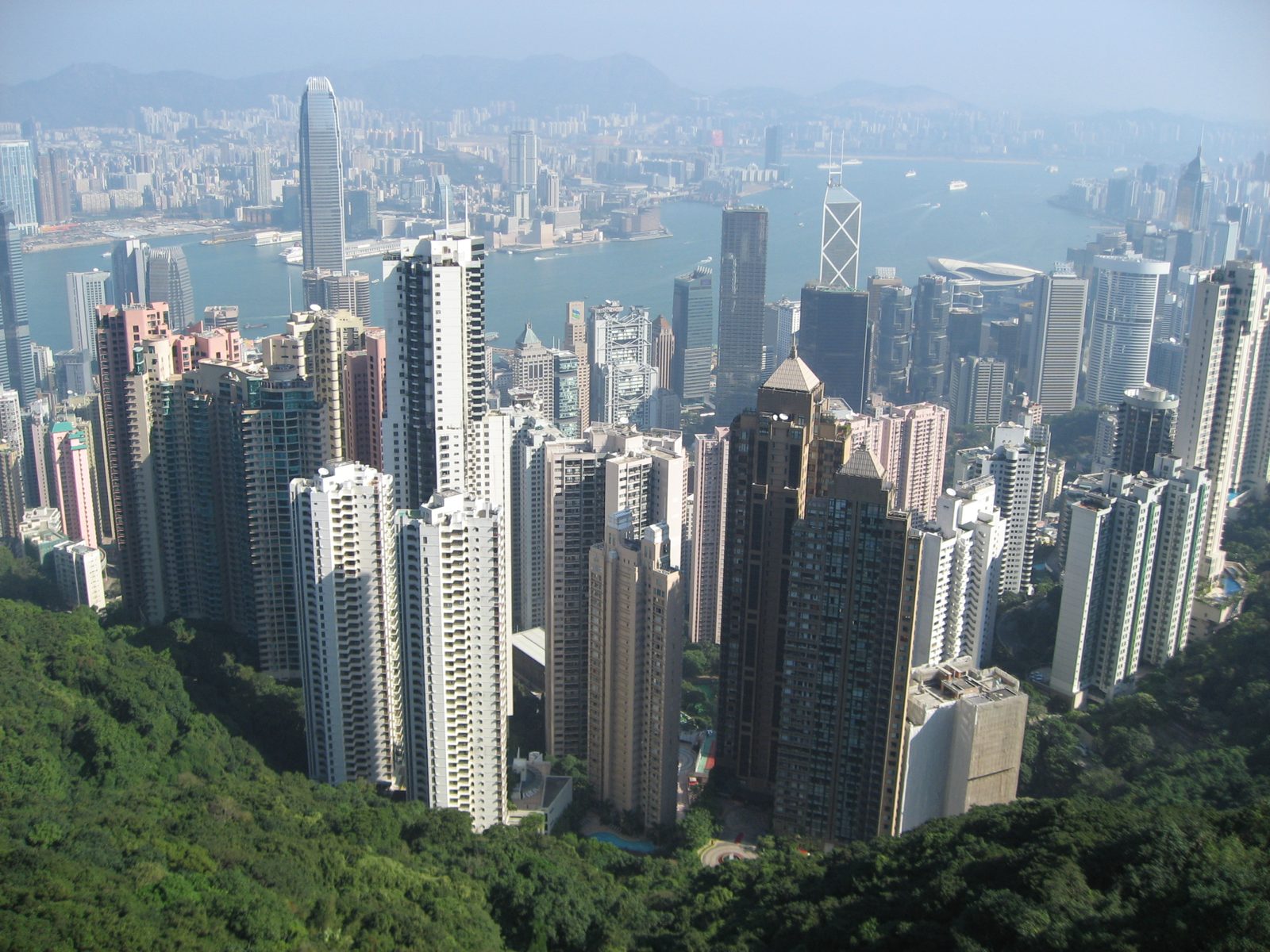 View of Hong Kong island and Kowloon (means 9 dragons in Cantonese) across the harbor from The...