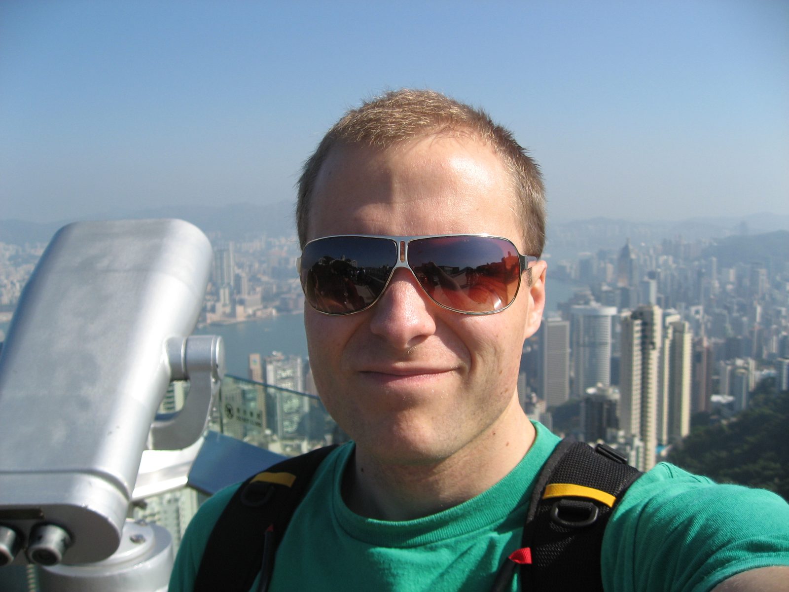 Self-photography from the observation deck on The Peak.