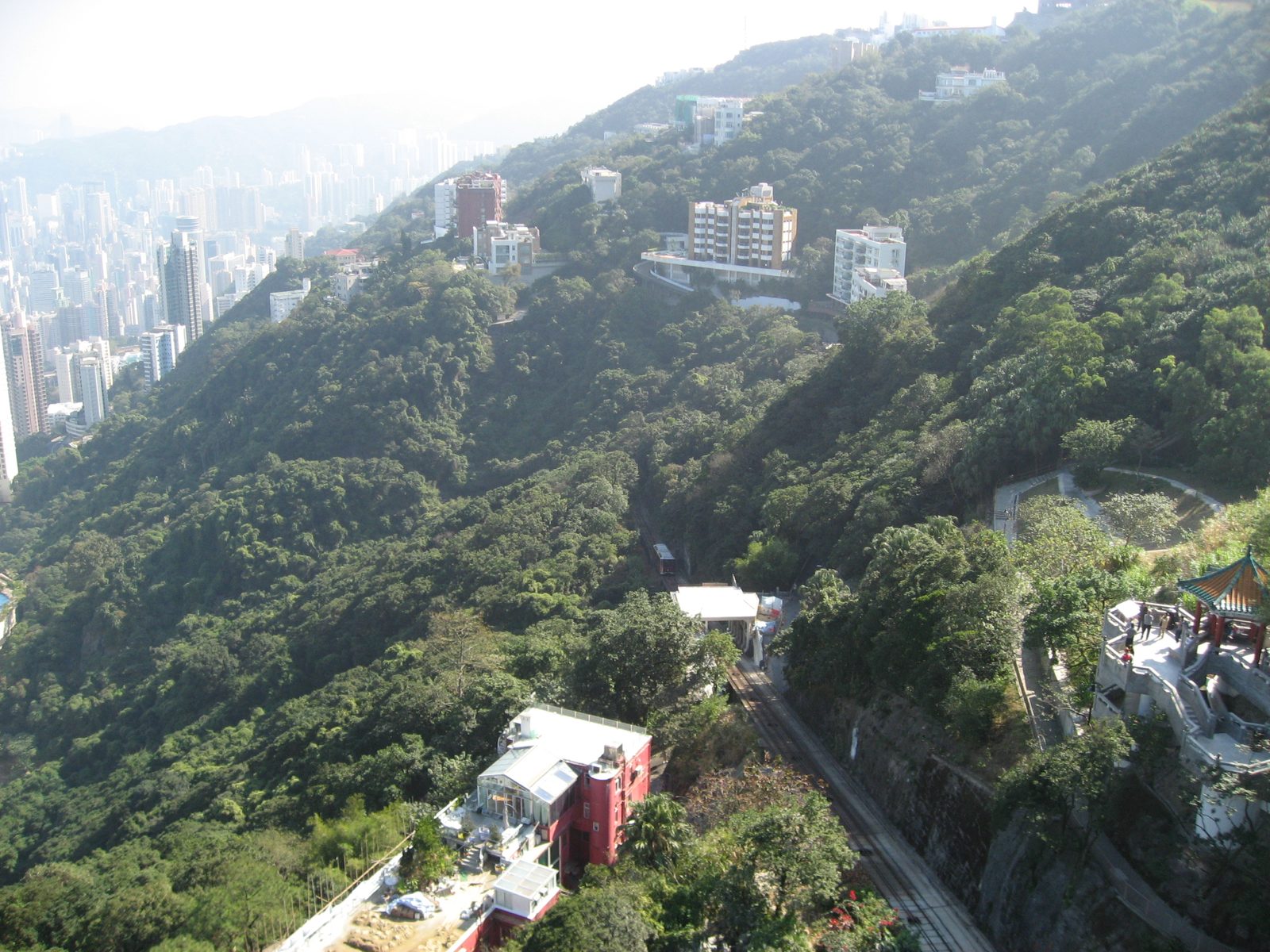 A view from The Peak of the Funicular tramway which transports passengers from low-lying Central...