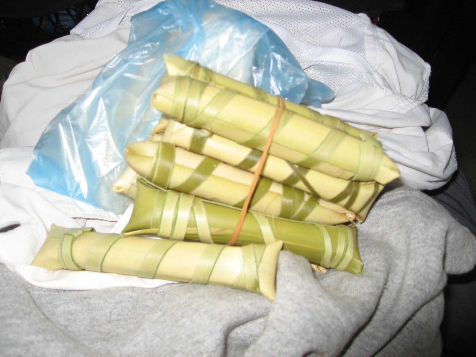 500 riel (about 13 cents) rice snacks wrapped in palm fronds.
