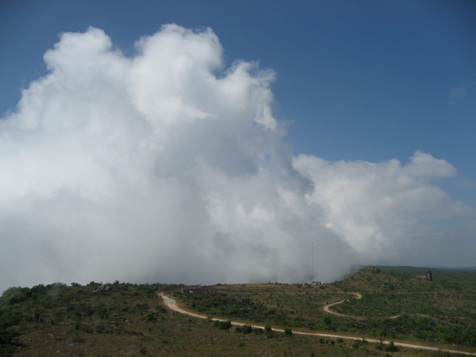 Fog coming up over the top of Bokor Hill.