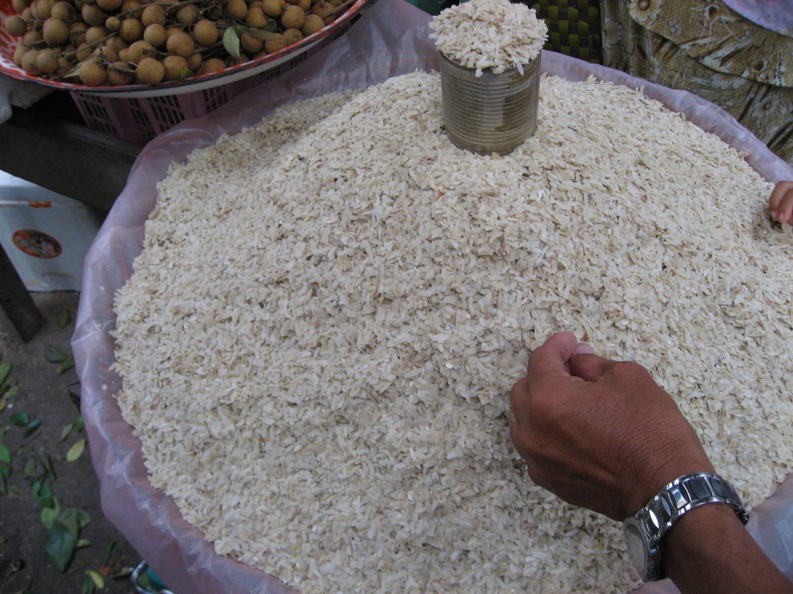 Some sort of rice product in the Kampot market for making breads.