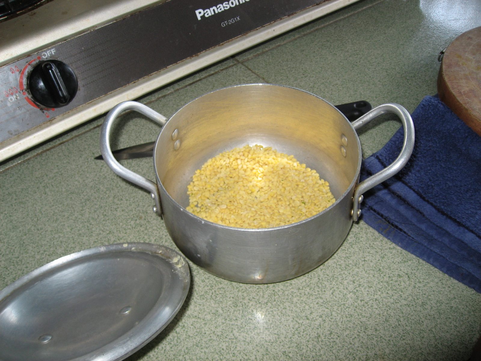 Yellow lentils, which we will turn into mung bean paste for dessert.