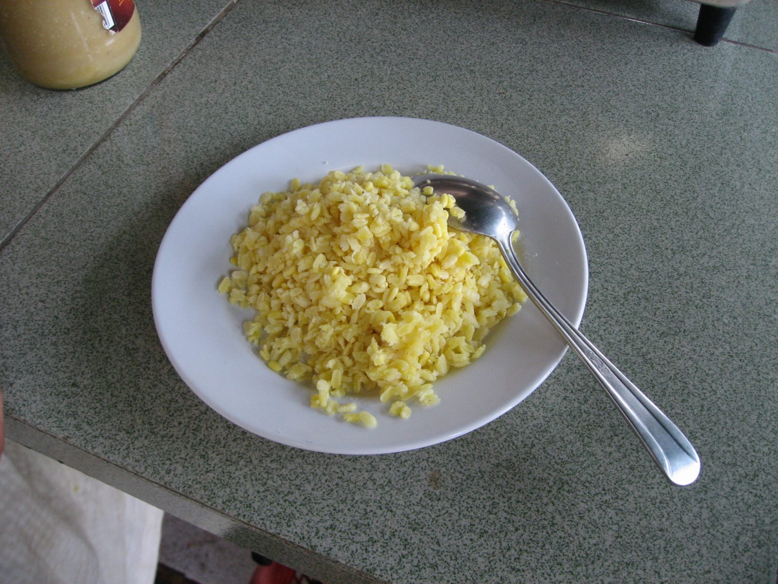 Cooked yellow lentils, ready to be made into dessert.