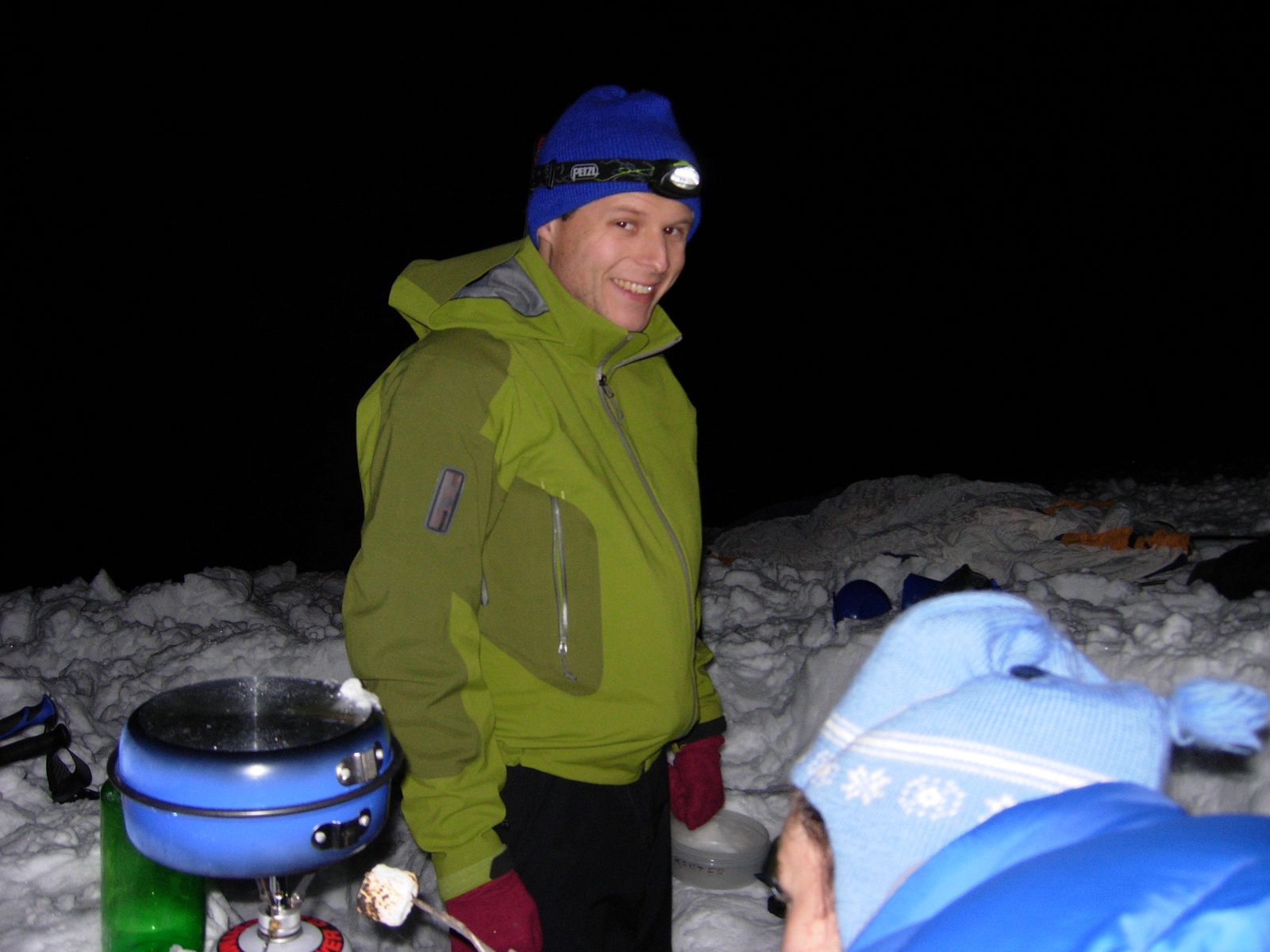 John, with a hot water bottle in his jacket.